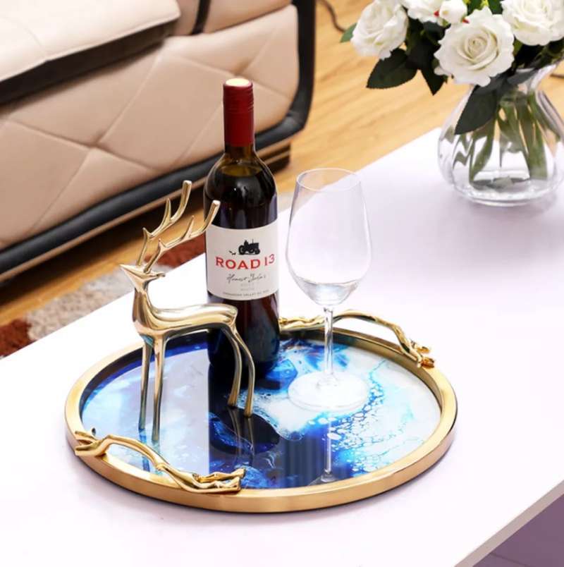 Promo Nampan Baki Tatakan Serving Tray Marmer dengan Besi Coating Gold