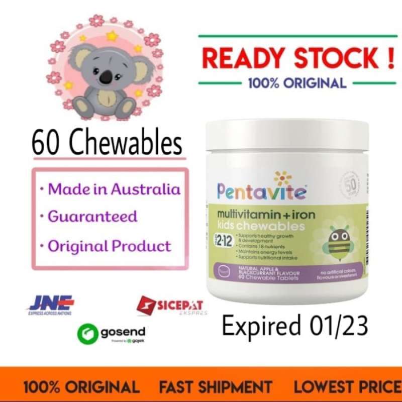 Jual Pentavite multivitamin multi vitamin + iron 60 chewable tablets di