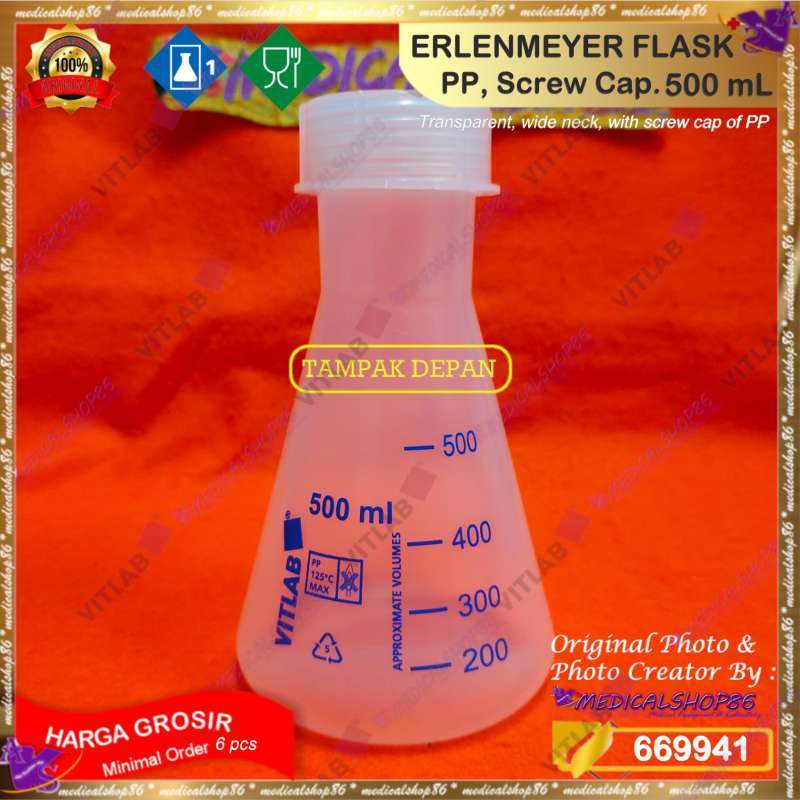 Jual ERLENMEYER FLASK, PP, 500 mL, Screw Cap. VITLAB di Seller