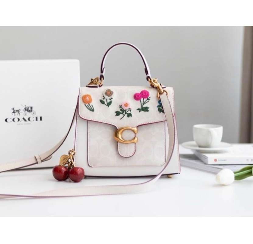 Jual Coach Tabby Top Handle 20 In Signature With Floral Embroidery Chalk di Seller Official