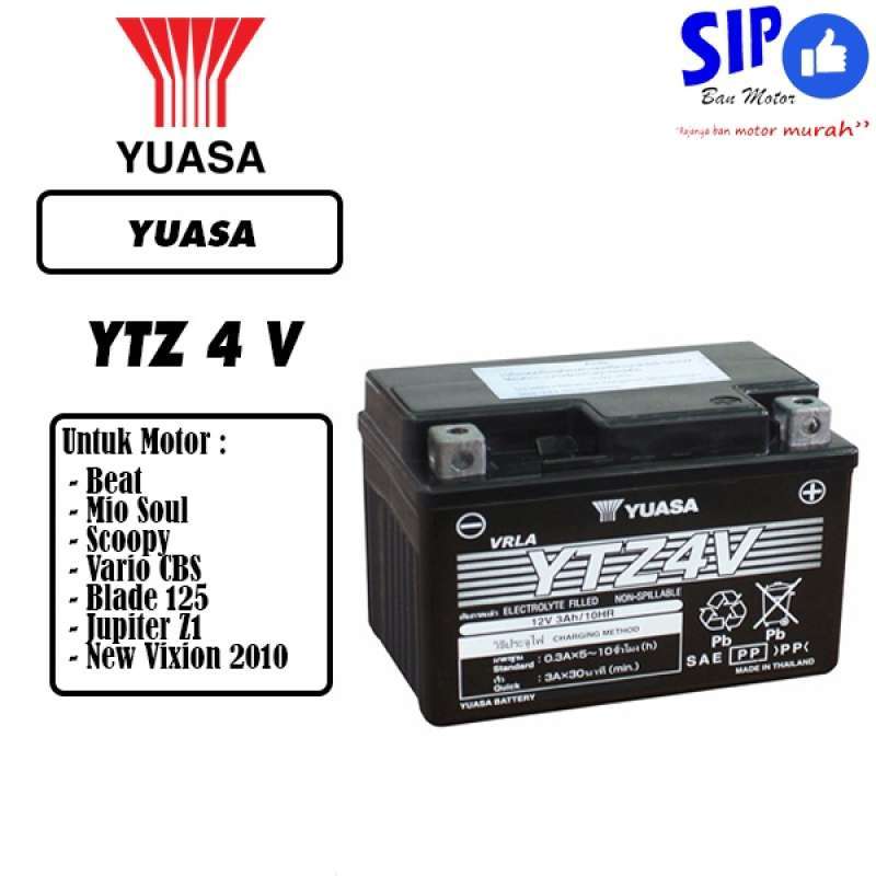 Jual Aki Yuasa YTZ4V 12V 3Ah aki beat mio scoopy vario di Seller SIP
