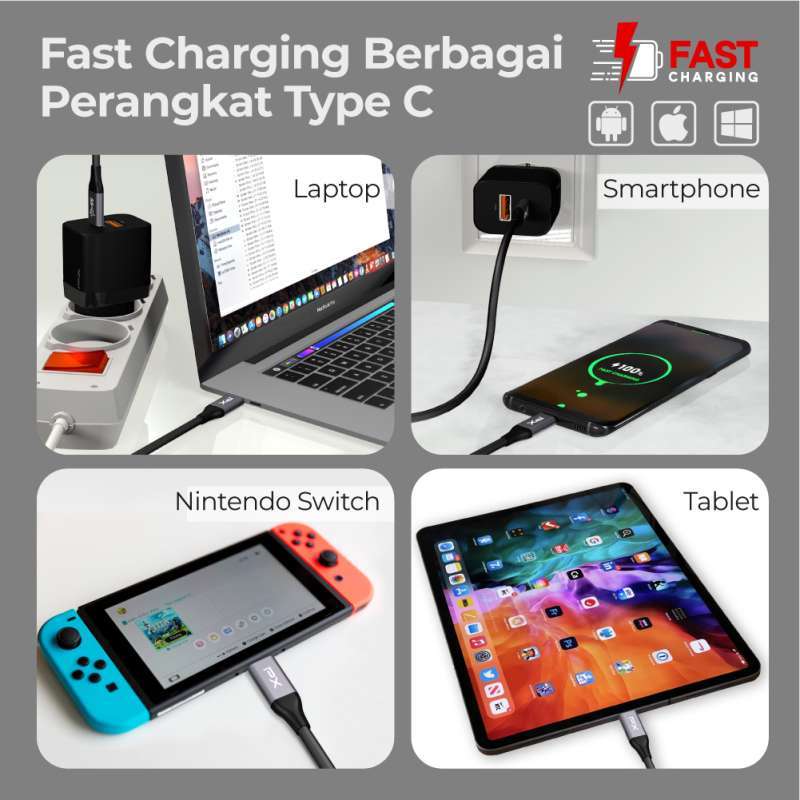 Promo Kabel Data Type C Fast Charging Quick Charge 100w 1 Meter Px Ucc3 ...