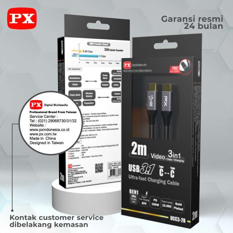 Promo Kabel Data Type C Fast Charging Quick Charge 100w 1 Meter Px Ucc3 ...