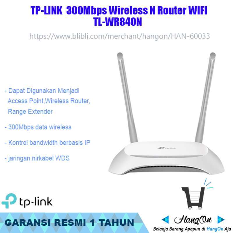 Jual TPLINK TLWR840N 300Mbps Wireless N Router WIFI 2.4GHz 2 Antena
