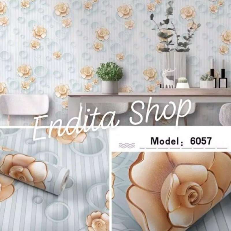 Jual Wallpaper Sticker Dinding Putih Polos Gold Emas Bunga 3790 di
