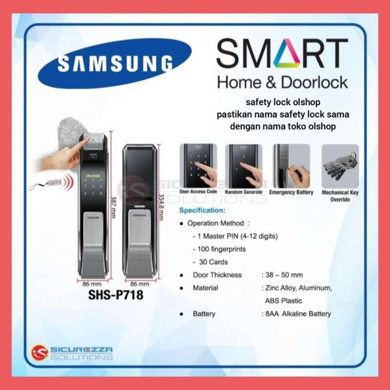 Jual Akses Pintu / SAMSUNG FINGER PRINT PUSH & PULL DOOR LOCK SHS P718