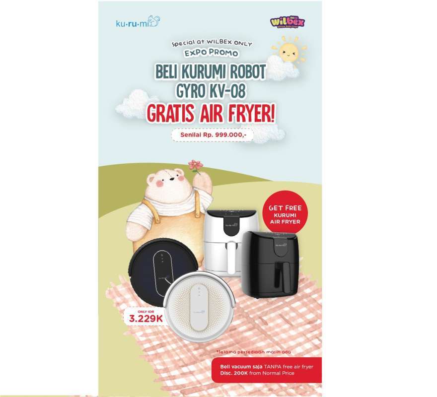 Jual Special Wilbex Kurumi KV 08 Robot Vacuum Cleaner with Gyro Technology + Free Air Fryer di