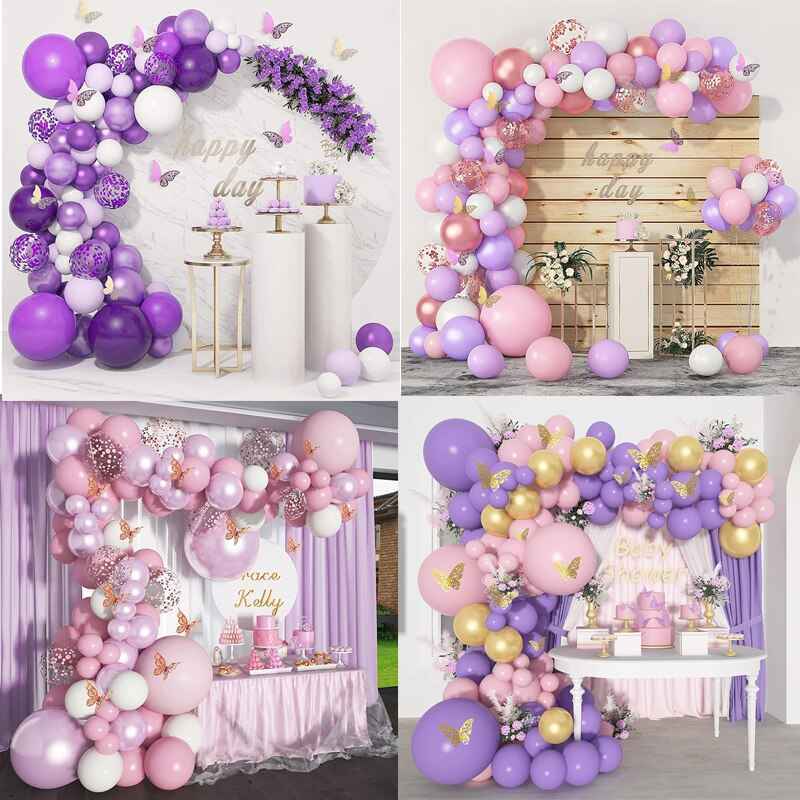 Jual Balon Ungu Pink Garland Rose Gold Kupu-kupu Balon Lengkungan Kit