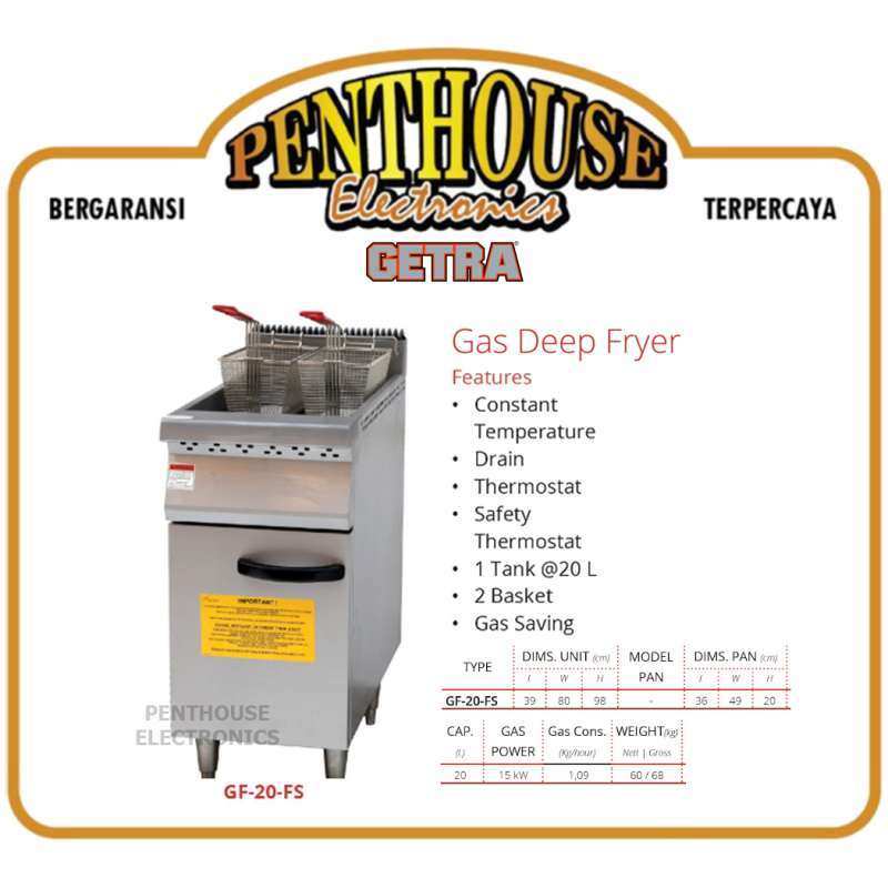 Jual GETRA Gas Deep Fryer GF20FS / Penggoreng Kentang (1 Tank2