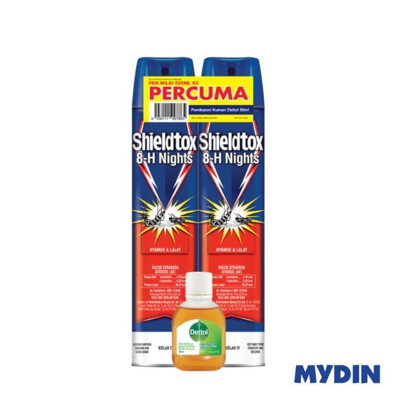 Jual Shieldtox Mosquito 8H Night Twin Pack (525ml x 2) FOC Dettol
