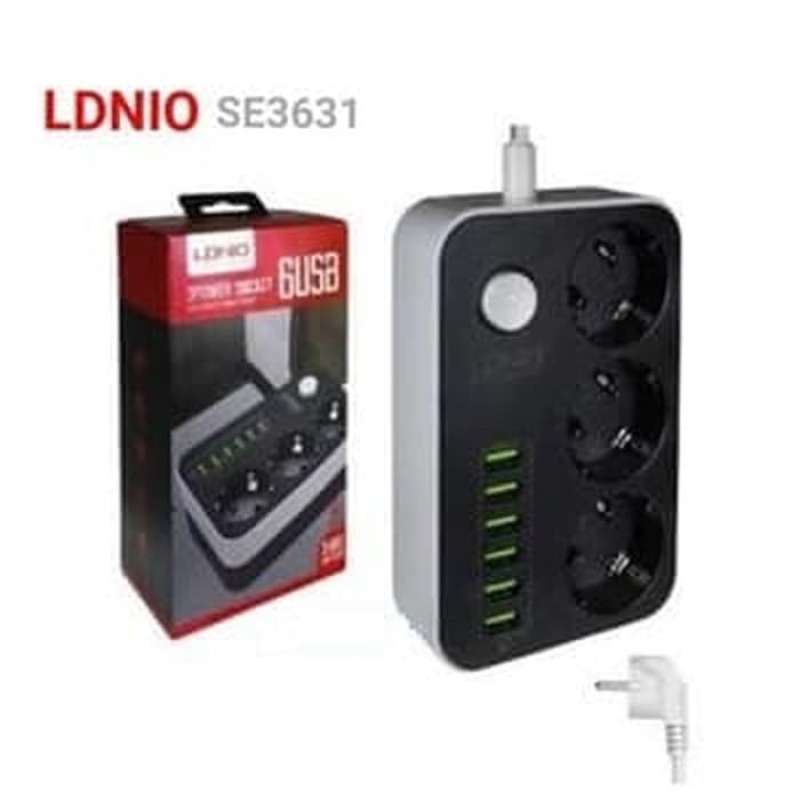 Jual LDNIO 3 Power Socket 6 USB fast charging Anti static power socket ...