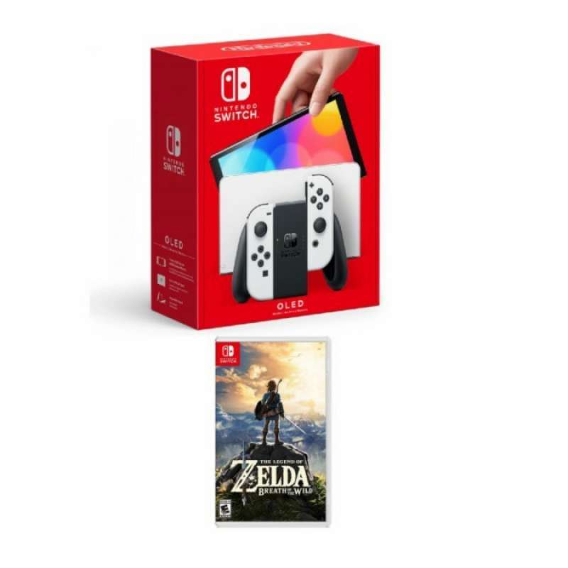 Jual Nintendo Switch OLED White + the legend of zelda Breath of the