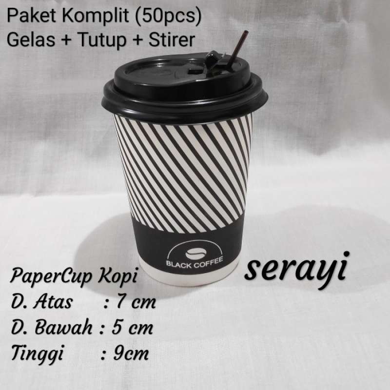 Promo PaperCup+Tutup(Bonus Stirer) isi 50 pcs,Gelas Kertas, Paper Cup ...