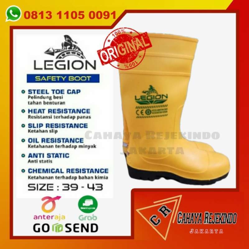 Promo Sepatu Safety Boot LEGION Ujung Besi/Sepatu Boot Rubber Safety ...