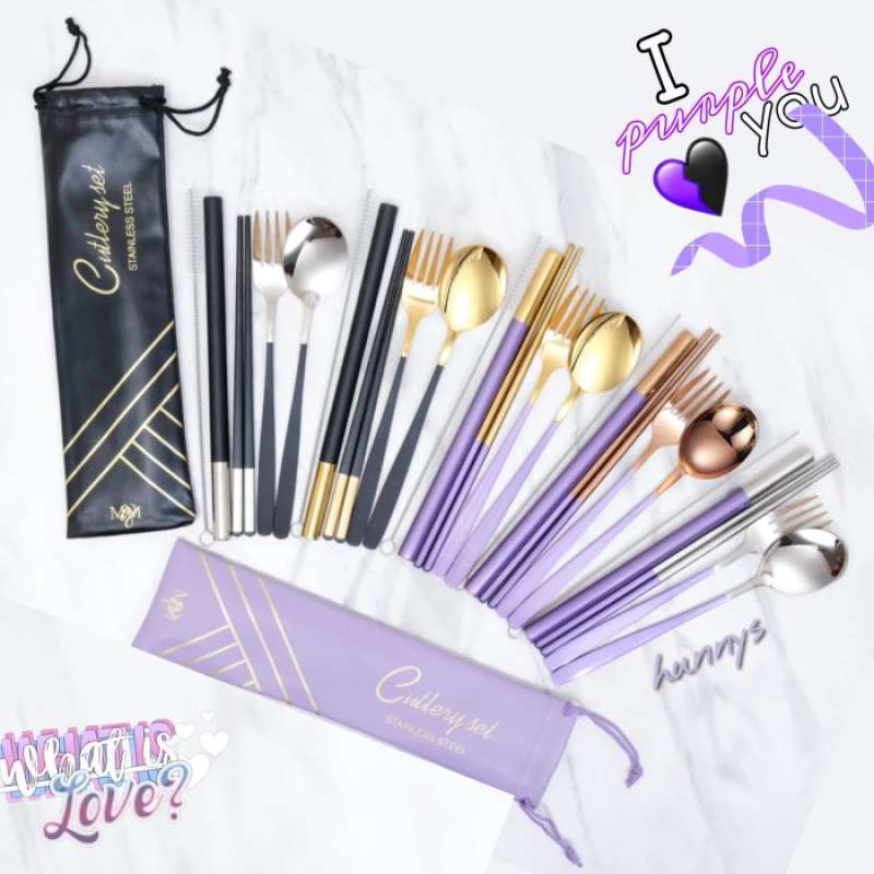 Jual Korean Stainless Steel Cutlery Travel Set Paket Alat Makan
