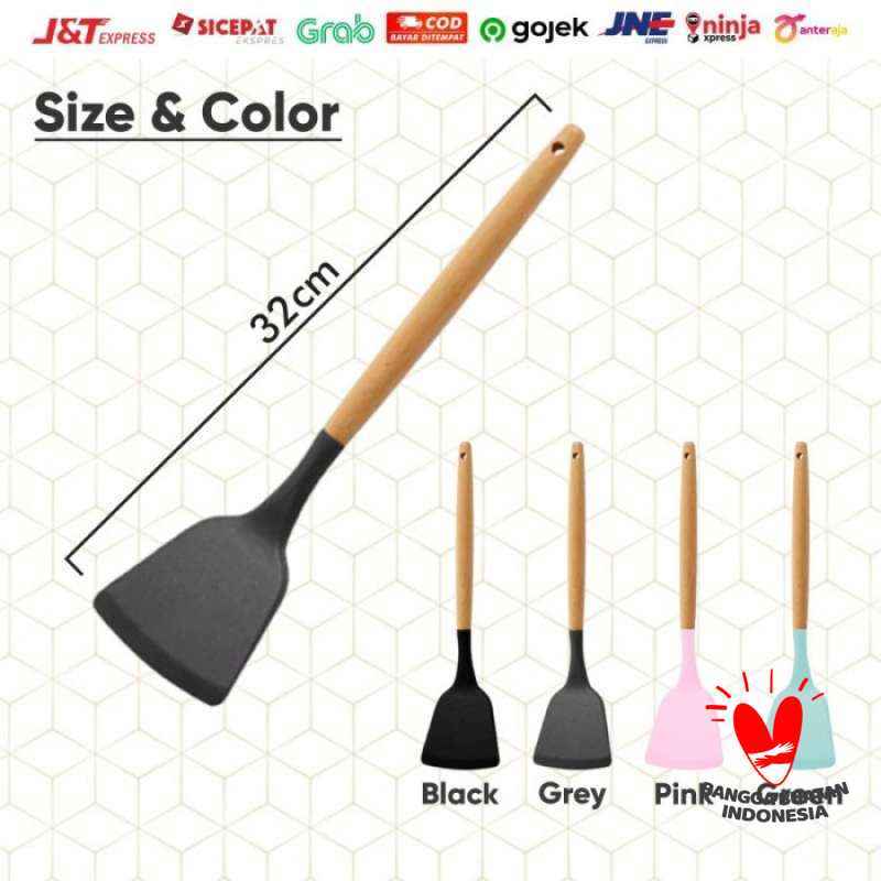 Promo Spatula Silicone Color Wooden Handle / Sutil Silikon Gagang Kayu