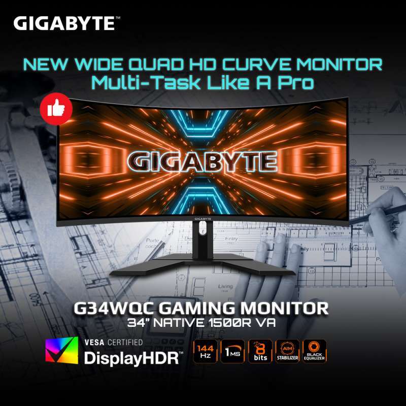 Promo Gigabyte Gaming Monitor G34WQC 34Inch/VA 1500R/1MS/8-Bit Colors ...