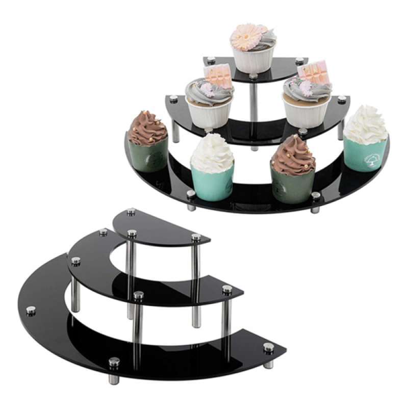 Jual 3 Step Black Acrylic Retail Counter Display Riser Stand Half Moon Display Racks di Seller