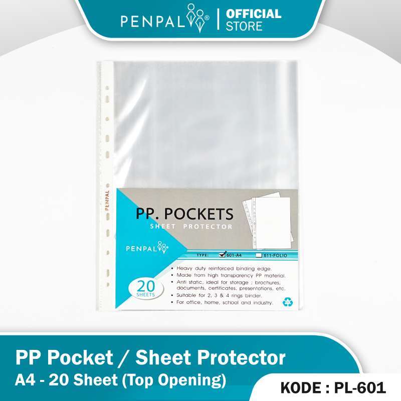 Jual Penpal PP Pockets / Sheet Protector A4 PL601 [20 Sheets] Transparan di Seller Penpal