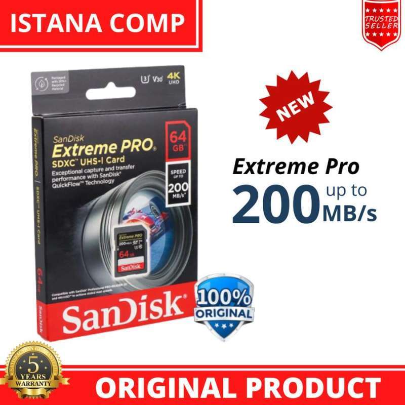 Jual Sandisk SD Card Extreme Pro V30 U3 4K (200Mb/s) 64GB di Seller ...