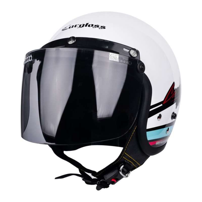 Jual Cargloss Retro Cfm Helm Motor Half Face Starline White + Visor
