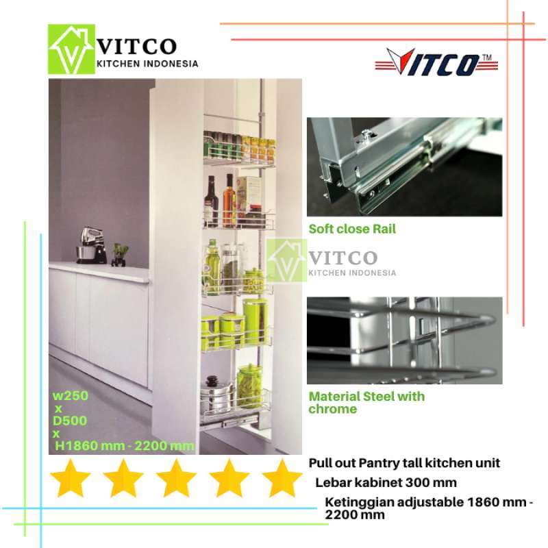 Jual Vitco Soft Close Pull Out Pantry Tall Kitchen Unit / Rak Snack 300