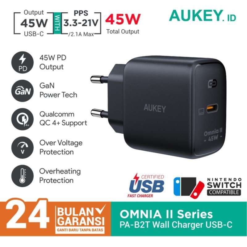 Jual Aukey Wall Charger Omnia Ii Series Type C Pd 3.0 45w - 501678 - Pa ...