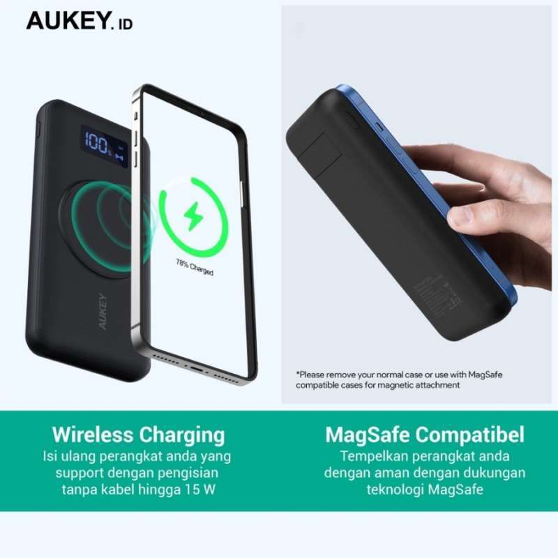 Jual Aukey Pb-wl02i Powerbank Wireless Charging MagSafe 10000mah Pd Qc