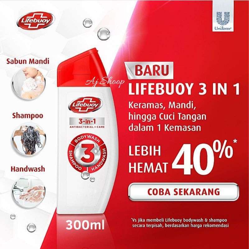 Jual Lifebuoy Body Wash Shampoo Handwash 3in1 300ml di Seller