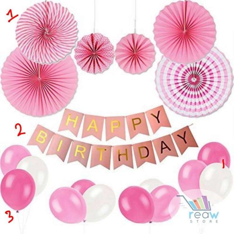 Jual Paket Dekorasi Hiasan Balon Ulang Tahun Happy Birthday Pink 01