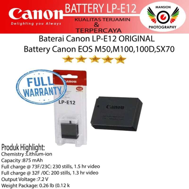 Promo Baterai Canon LPE12 ORIGINAL Battery Canon EOS M50,M100,100D