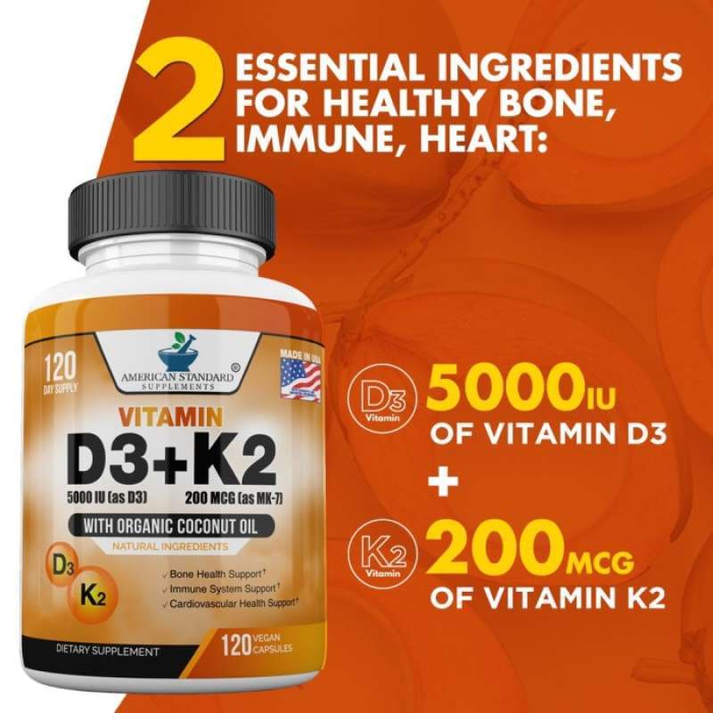 Jual Vitamin D3 K2 5000 Iu 200 Mcg American Standart 120 Capsules Di ...