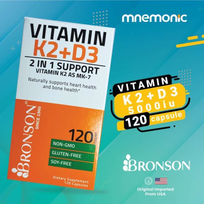 Promo Bronson Vitamin K2 MK7 + D3 5000 IU 120 Capsules Original Diskon