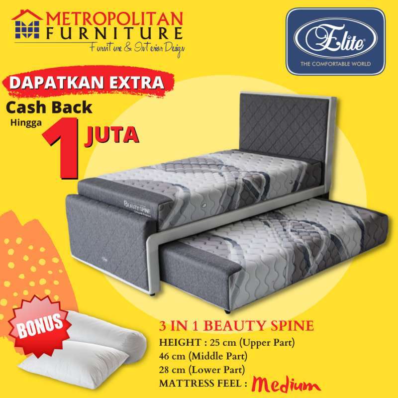 Promo Elite Kasur Springbed 3in1 Beauty Spine Spring bed GREY 90 X 200 FULL SET Diskon 46 di