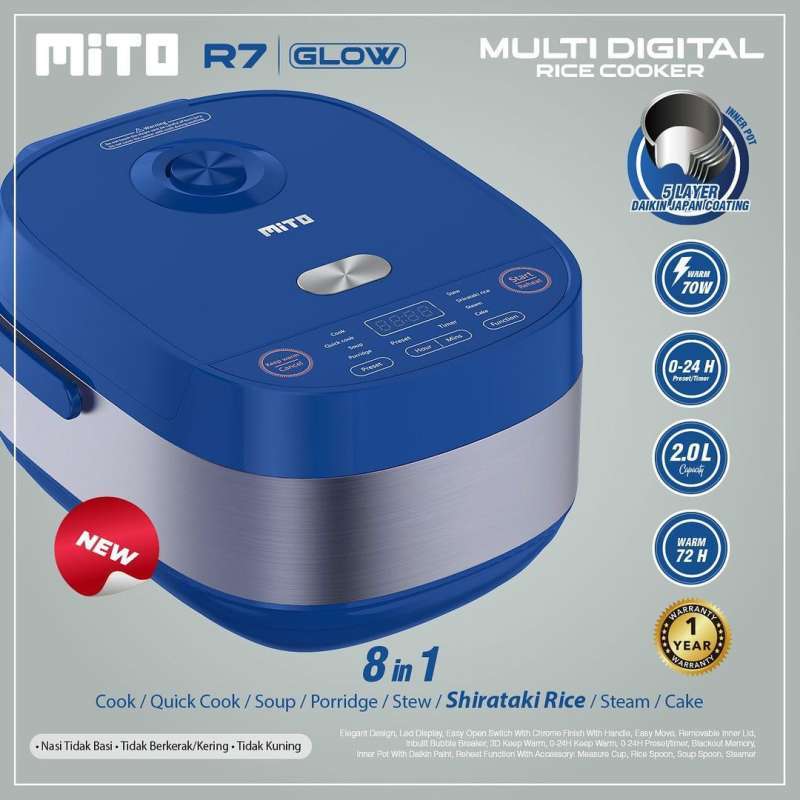 Promo Mito Multi Digital Rice Cooker R7 2 Liter 8 in 1 Glow Edition