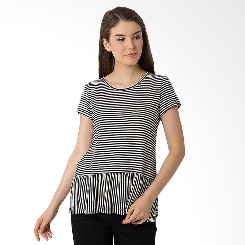 jual minimal striped peplum top shirt atasan wanita black white harga kualitas jual minimal striped peplum top shirt atasan wanita black white harga kualitas