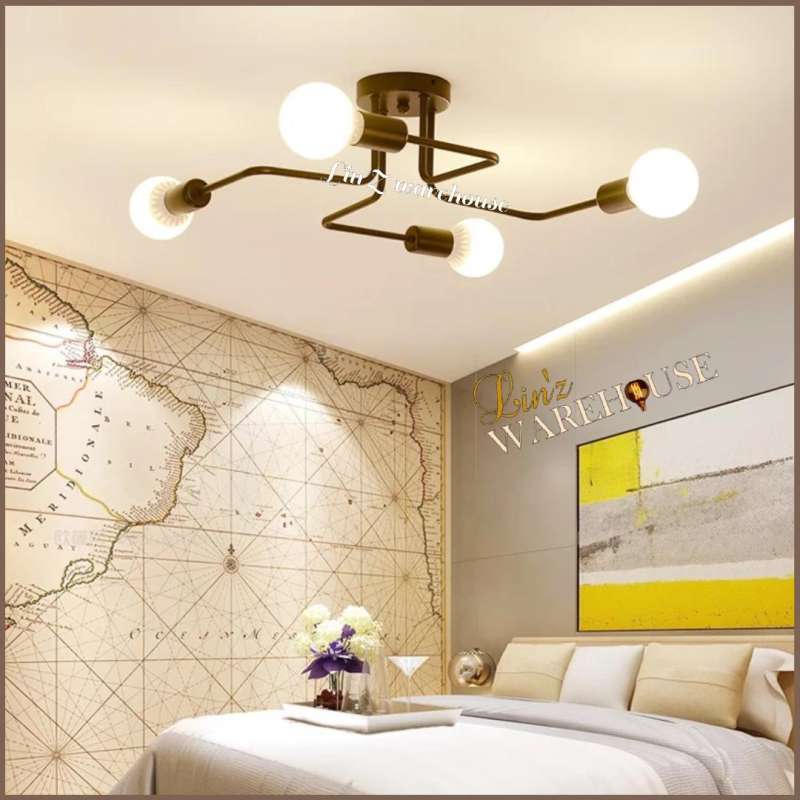 Jual Lampu plafon ceiling MODERN BLACK IRON 4 ARMS ceiling lamp di