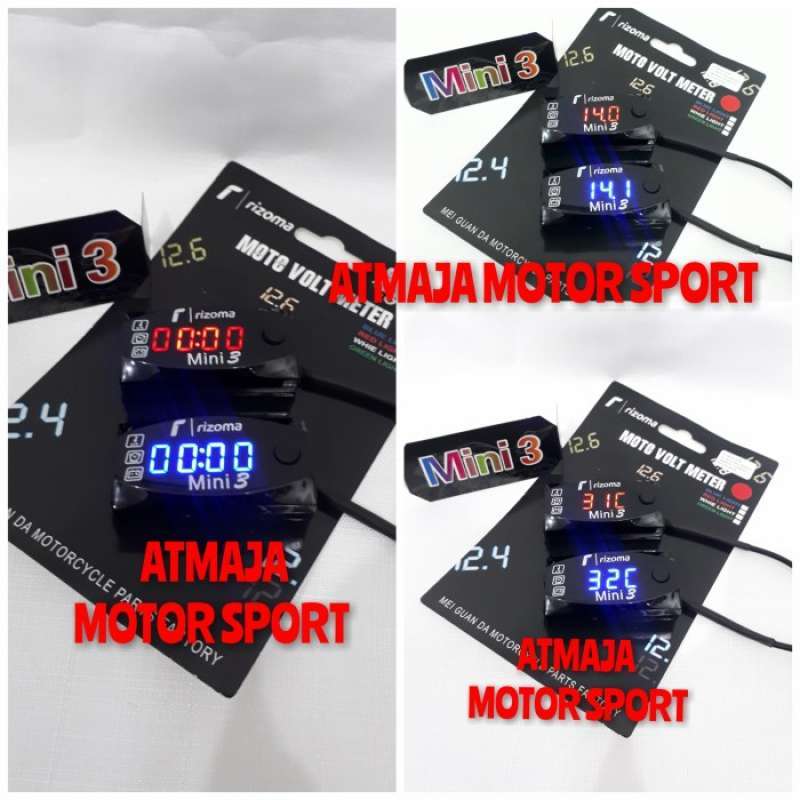 Promo VOLTMETER RIZOMA 3IN1 VOLT METER DIGITAL SUHU DAN JAM MOTOR DAN