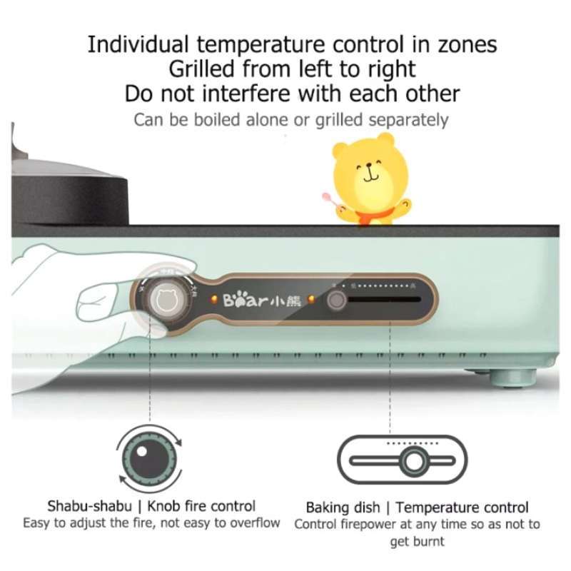 Jual Jual Bear Electric 2In1 Hot Pot Grill Pan Multifunction Large di