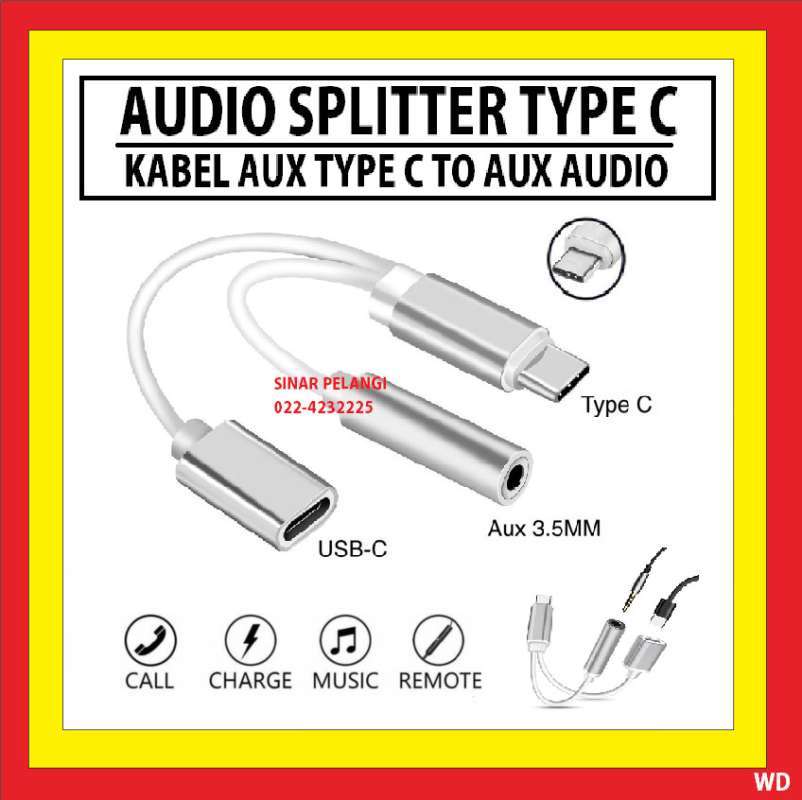 Jual KABEL SPLITTER TYPE C TO AUX AUDIO JACK 3.5MM SPLITTER 2 IN 1