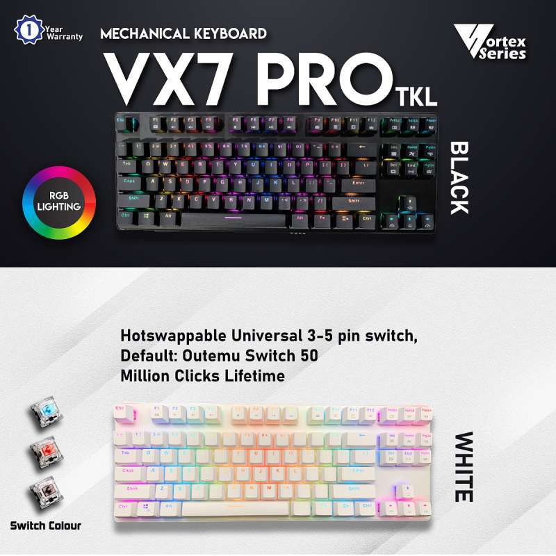 Jual VortexSeries VX7 PRO Mechanical Keyboard TKL Outemu Brown Putih