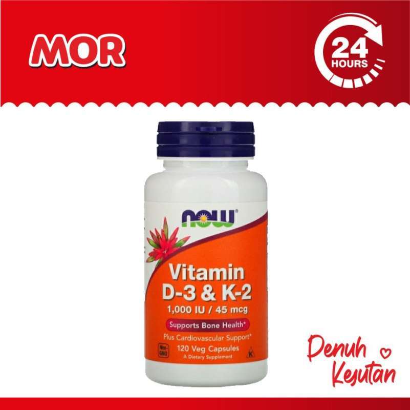 Jual NOW Vitamin D3 & K2 1000 IU 45 mcg Veg Capsules 120 s di Seller