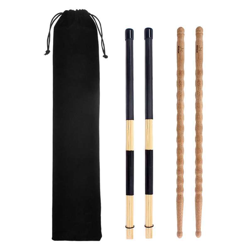 Jazz Drum Sticks - Bamboo Drumsticks With Rubber Grip For Jazz, Folk, Light  Music (Black, 1 Pair)