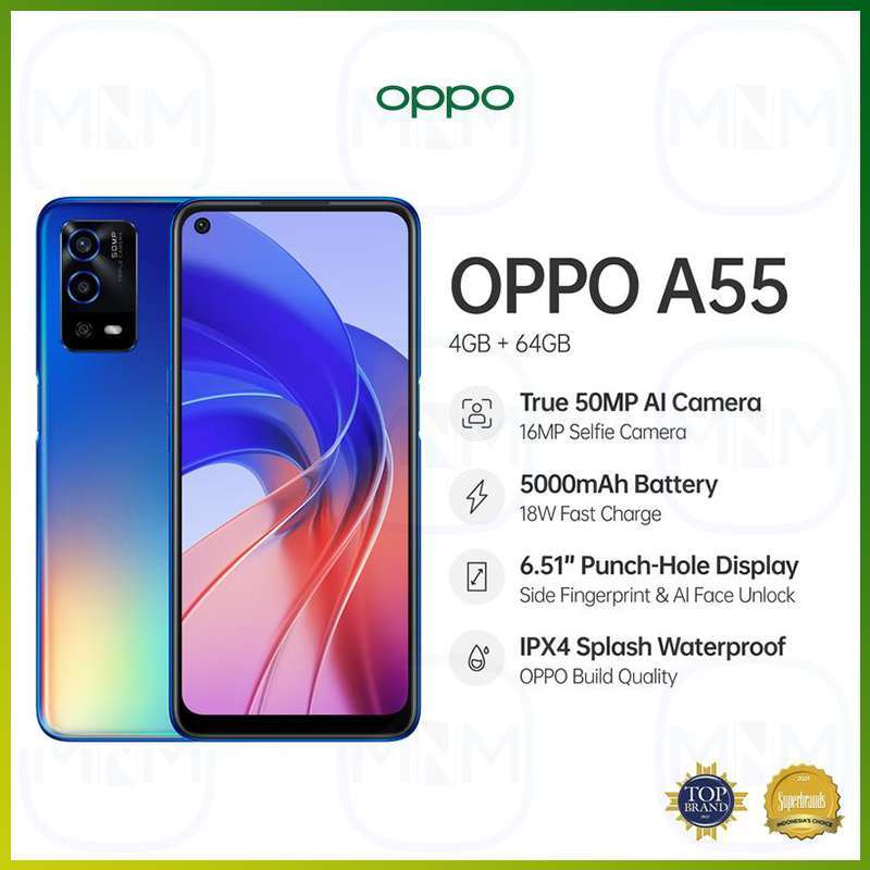 Jual OPPO A55 4GB/64GB [50MP AI Camera, 16MP Selfie Camera, 5000mAh