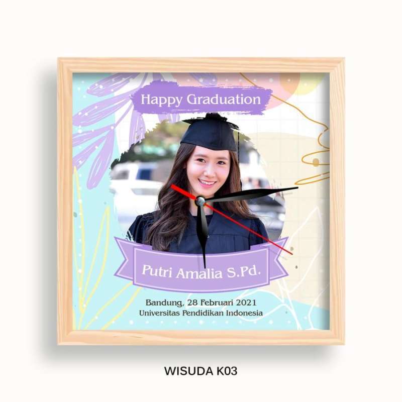 Jual Jam Dinding Custom Hadiah Kado Foto Wisuda Happy Graduation Kayu