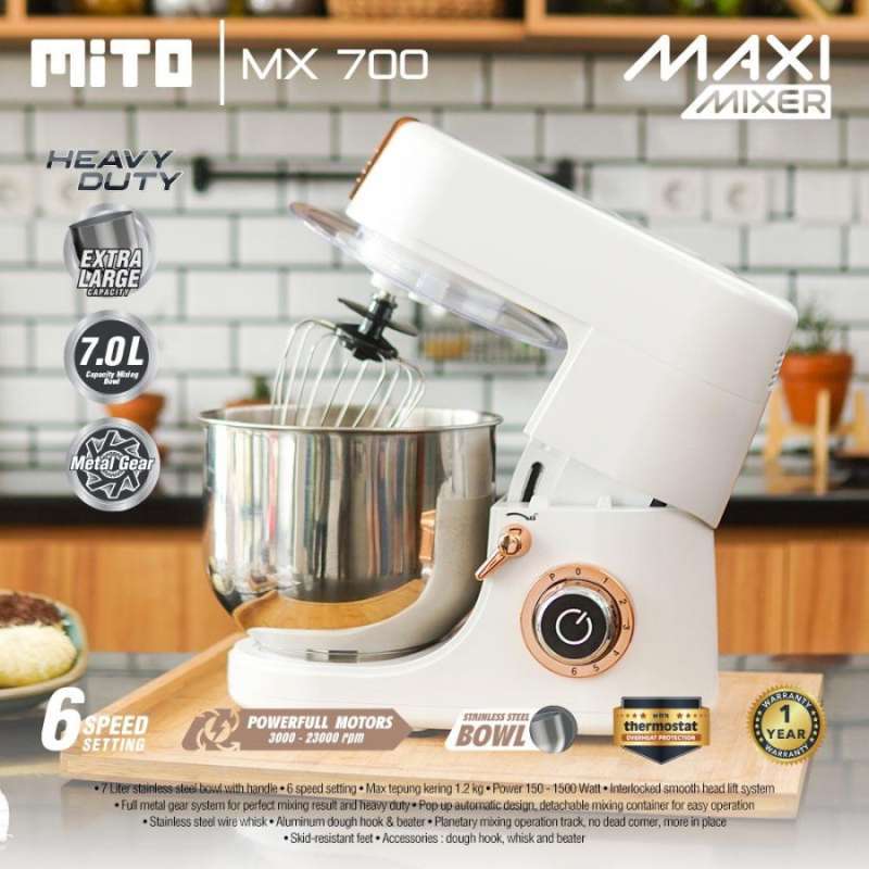 Promo Mito Stand Mixer MX700 Stainless Bowl Mixer Kapasitas 7 LIter MX