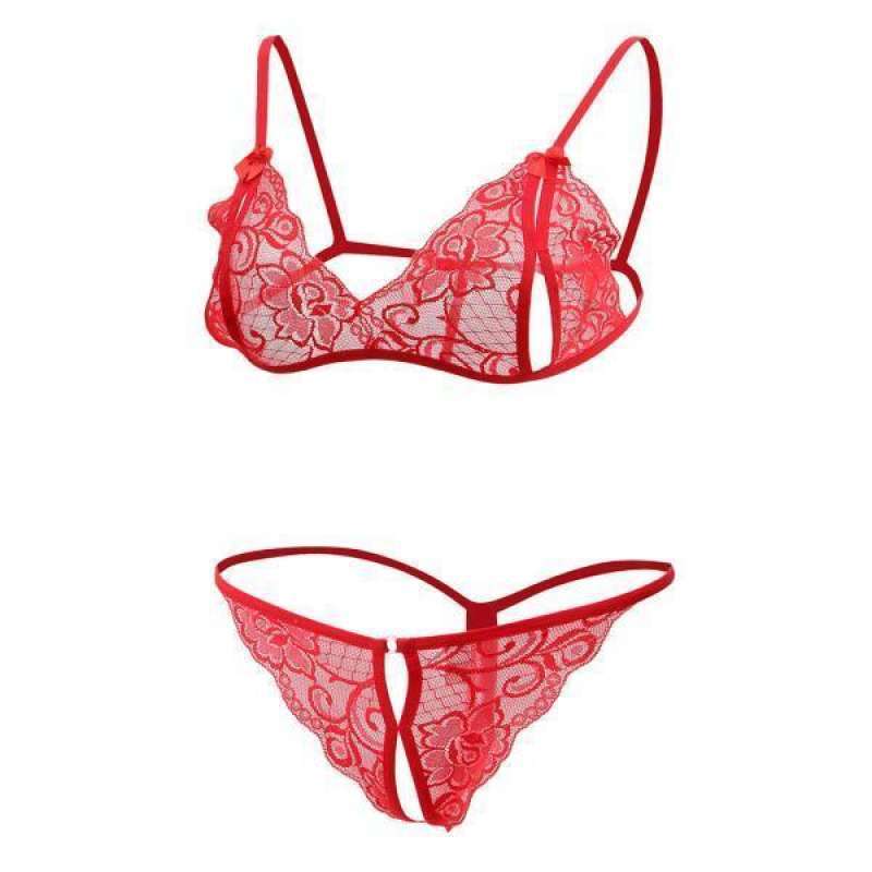 Jual 2xsexy Women Sheer Lace Bra Panties Thong Lingerie Set Nightwear Red 2 Pcs Di Seller