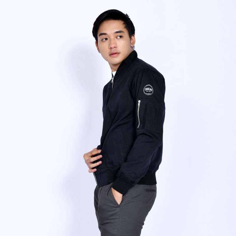 Promo Emoline Simply Bomber Black - Jaket Bomber Polos - Hitam di