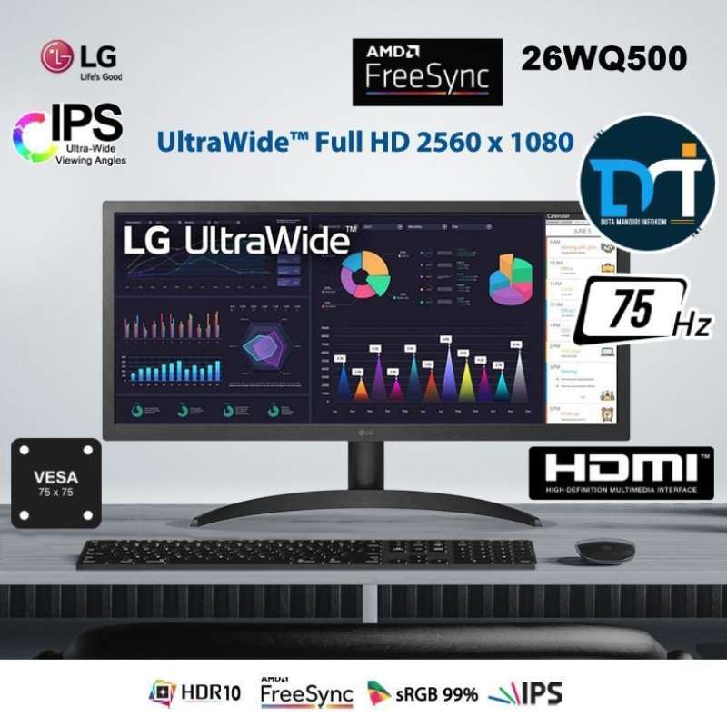 Jual LG 26WQ500 B 26 Inch UWFHD IPS 75Hz FreeSync HDR10 sRGB 99