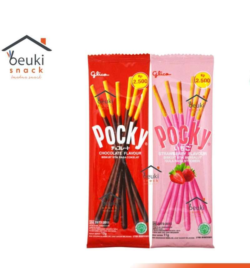 Jual Glico Pocky Strawberry Kue Biskuit Stik Bersalut Halal MUI 11gr di